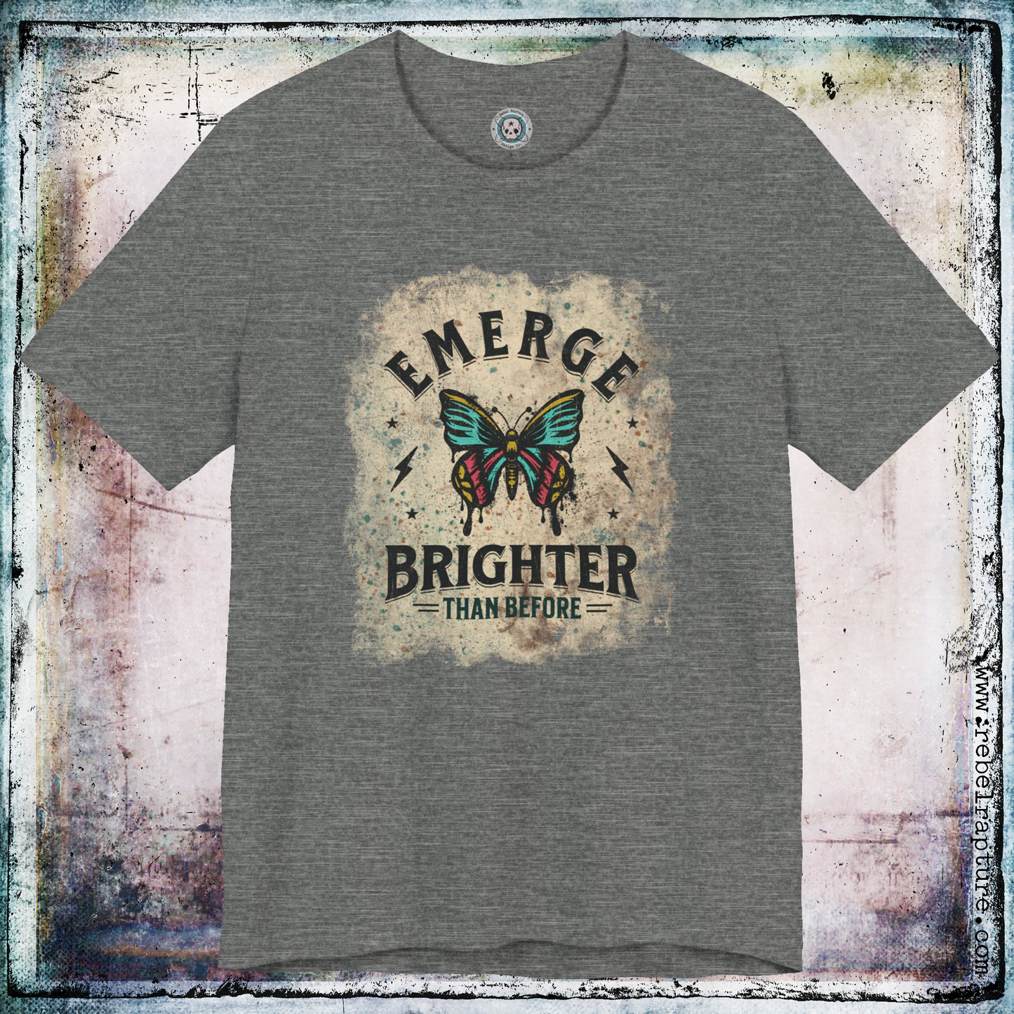 Emerge Brighter. Butterfly Design. Unisex T-Shirt