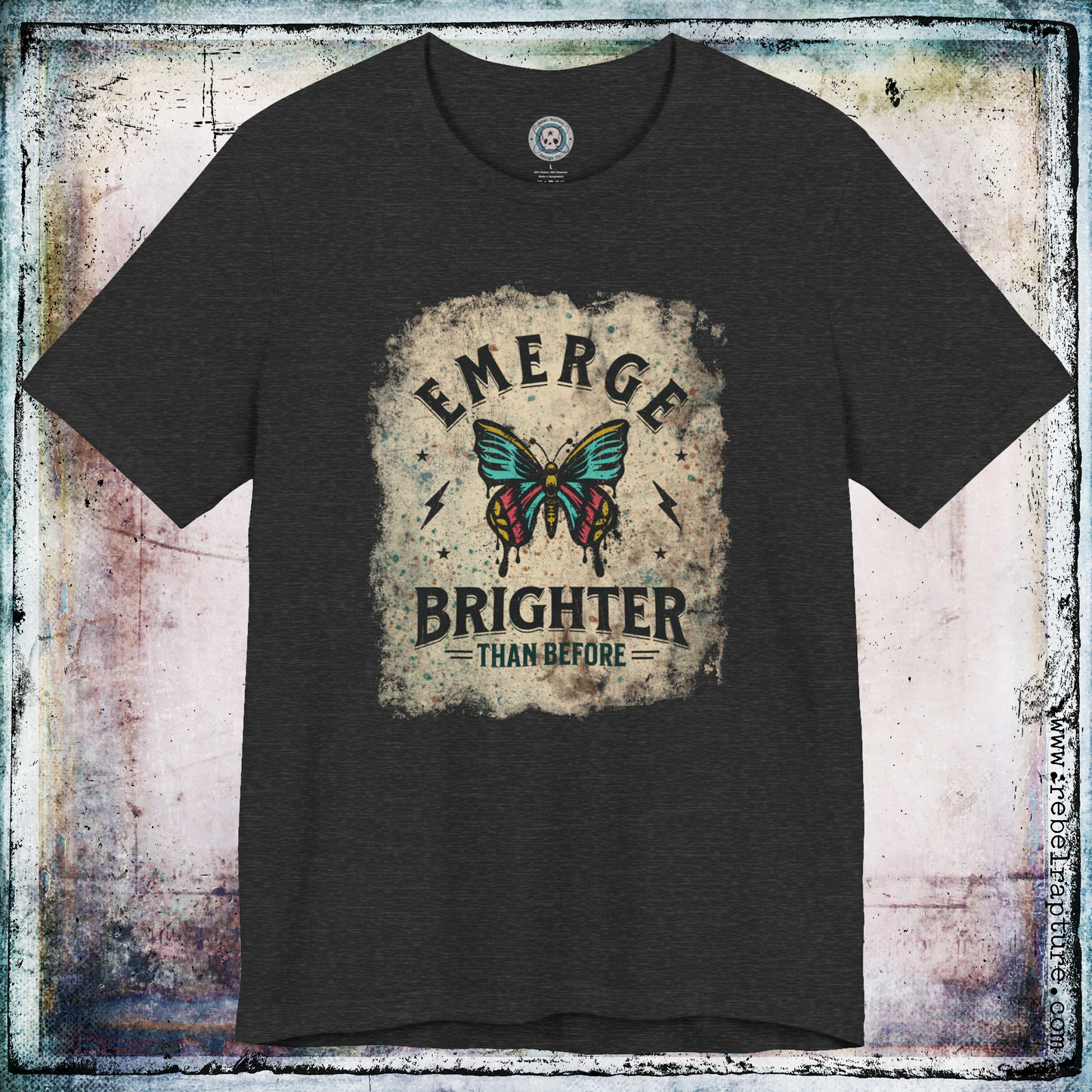 Emerge Brighter. Butterfly Design. Unisex T-Shirt