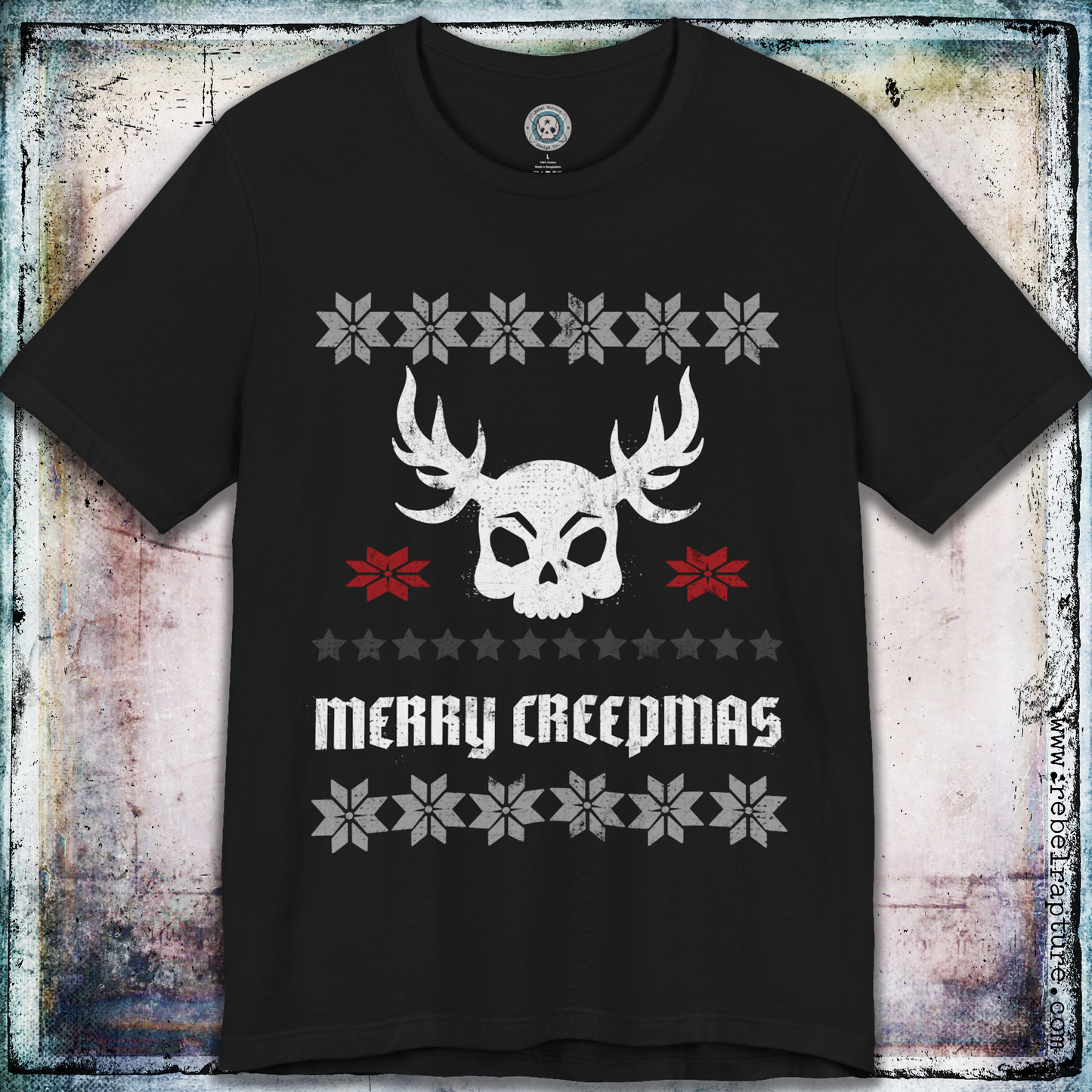 Christmas T Shirt. Merry Creepmas Fair Isle Skull.