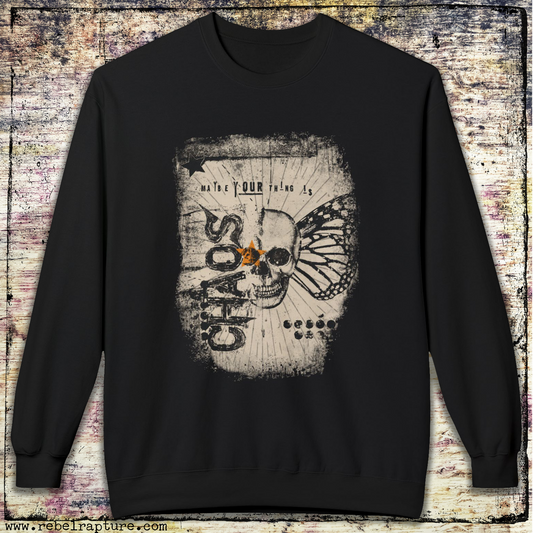 Chaos Collage. Grungy Skull. Unisex Crewneck Sweatshirt.