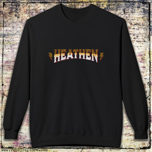 Heathen. Grungy Leopard Print Graphic. Unisex Crewneck Sweatshirt.