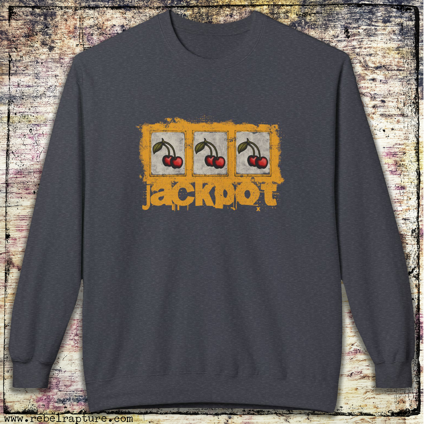 Jackpot. Slot Machine. Three Cherries. Unisex Crewneck Sweatshirt.