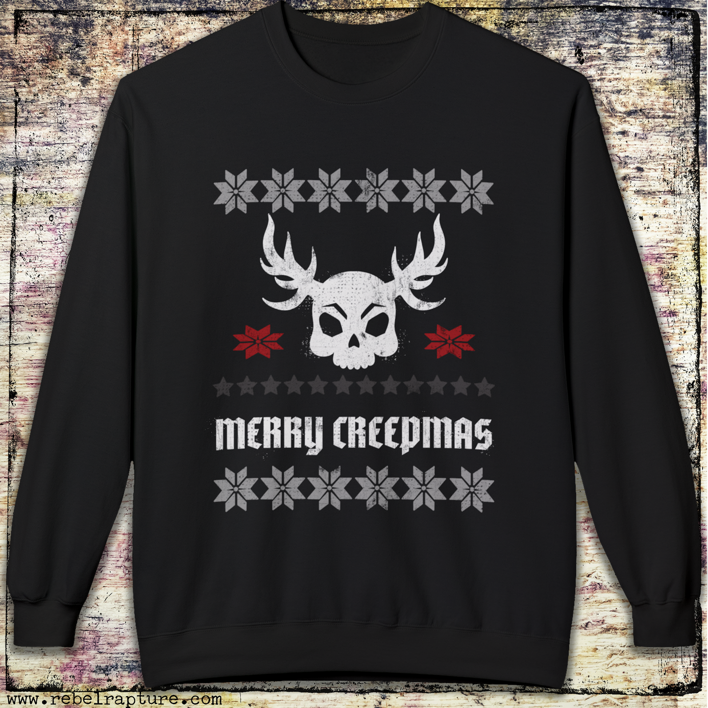 Christmas Sweatshirt. Merry Creepmas Fair Isle Skull.