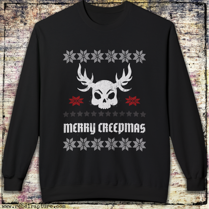 Christmas Sweatshirt. Merry Creepmas Fair Isle Skull.