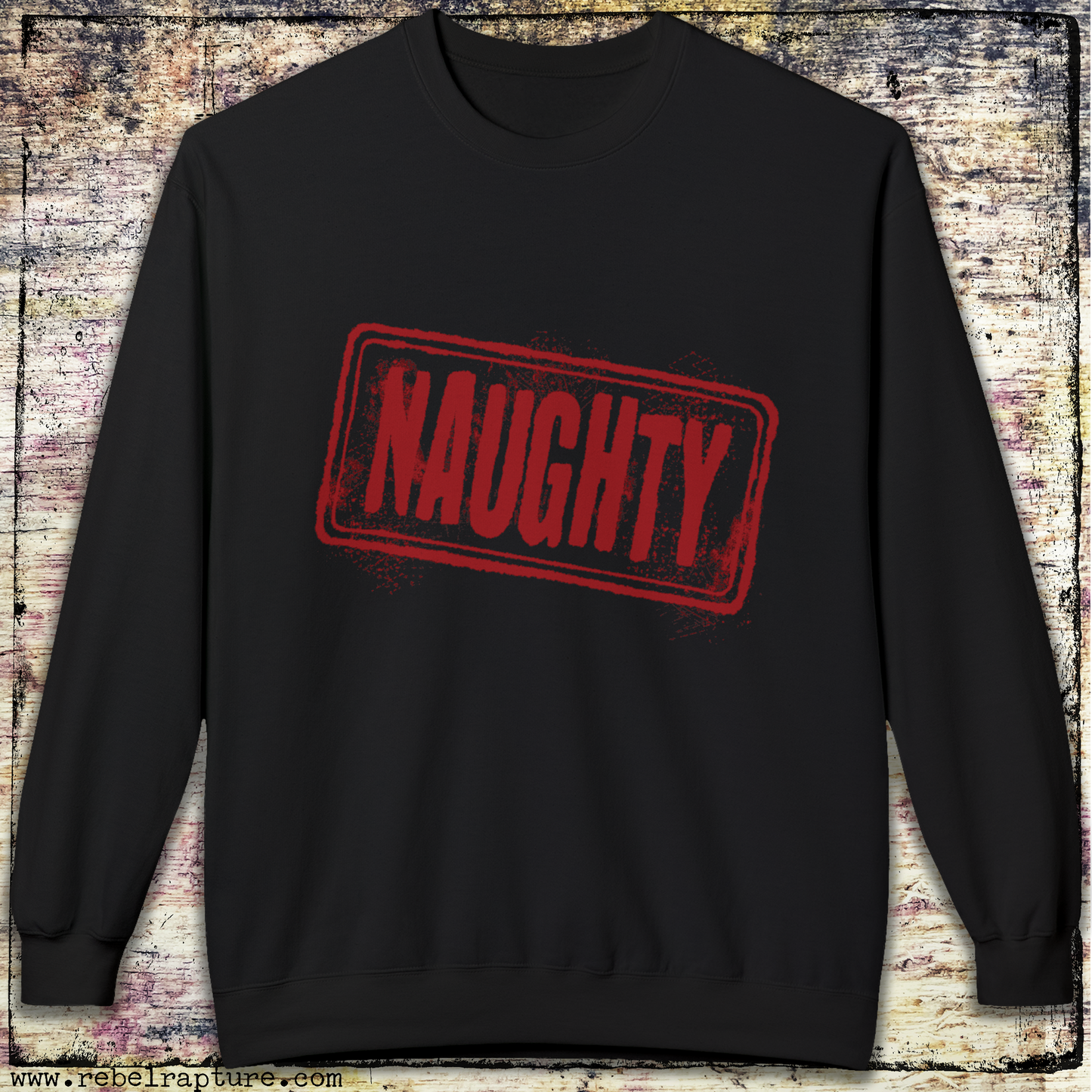 Christmas Sweatshirt. Naughty List Stamp.